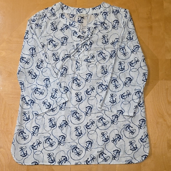 Talbots Blue and White Anchor Print Tunic Top - Picture 1 of 5